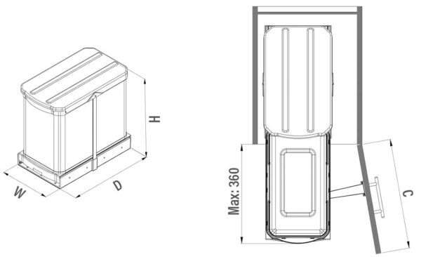 Poubelle corps en acier inoxydable avec rail télescopique 24Lt – Image 4