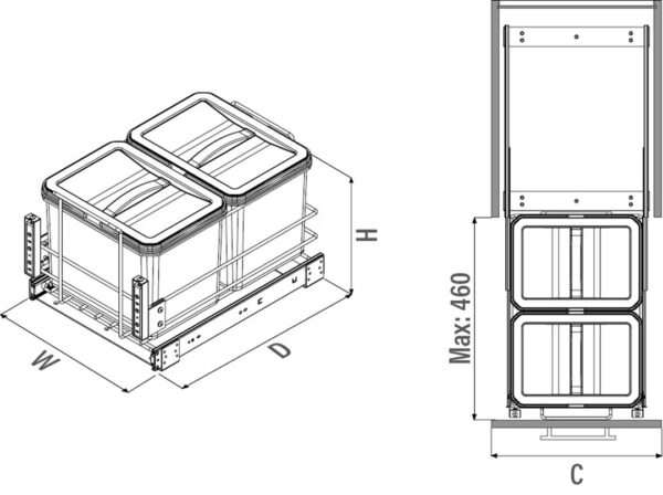 Poubelle coulissante 12L + 12L/16L + 16L avec rail télescopique – Image 4